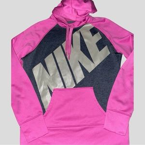 NIKE LARGE GRAPHIC THERMA-FIT PINK & GRAY PULL-OVER W/HOODIE • WOMENS • S/L• EUC